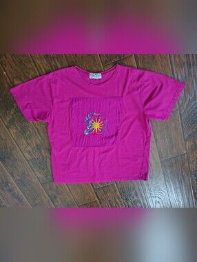 Vintage 90s Gina Peters Sun and dragonfly Pink T-shirt size 2X